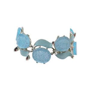 Light Blue Sparkle Lucite Blue Enamel Bangle Bracelet Silver Tone Vintage